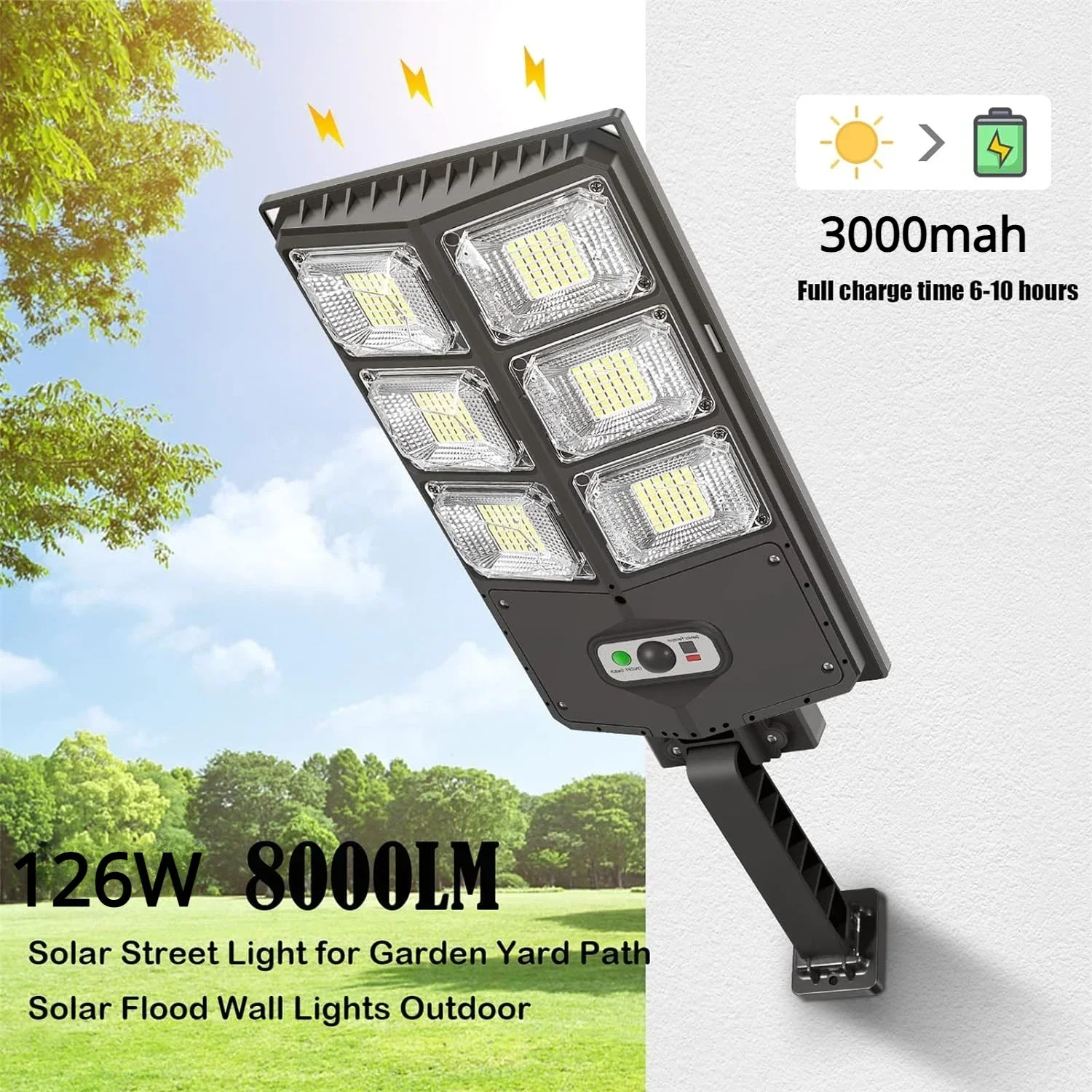 126W Outside Solar Lights 8000LM Led Solar Wall Light Motion Sensor with Remote Control 3 Modes Solar Flood Lights Lamp Outdoor