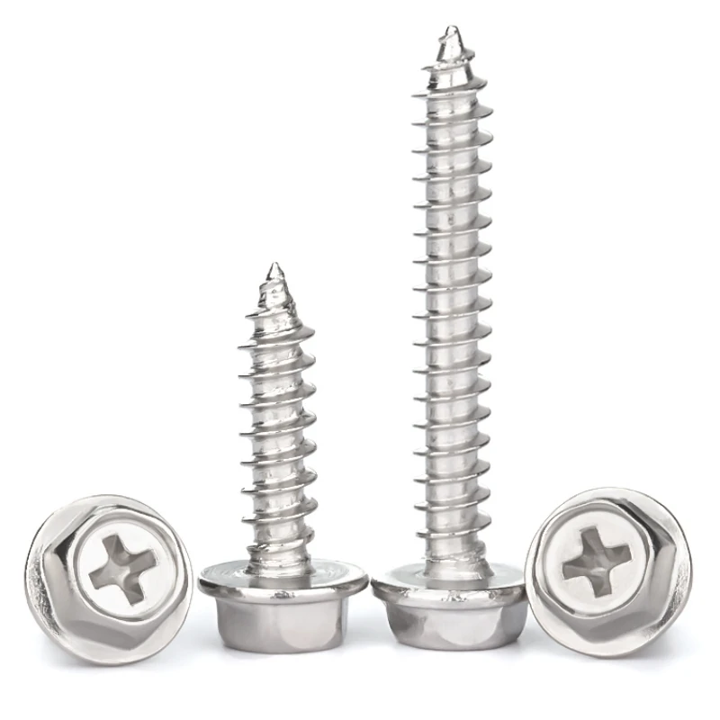 Description Picture 6 of item304 Stainless Steel Cross Hex Self-Tapping Screw M3 M4 M5 M6 Phillips External Hex Flange Cross Head Screws Wood Nail