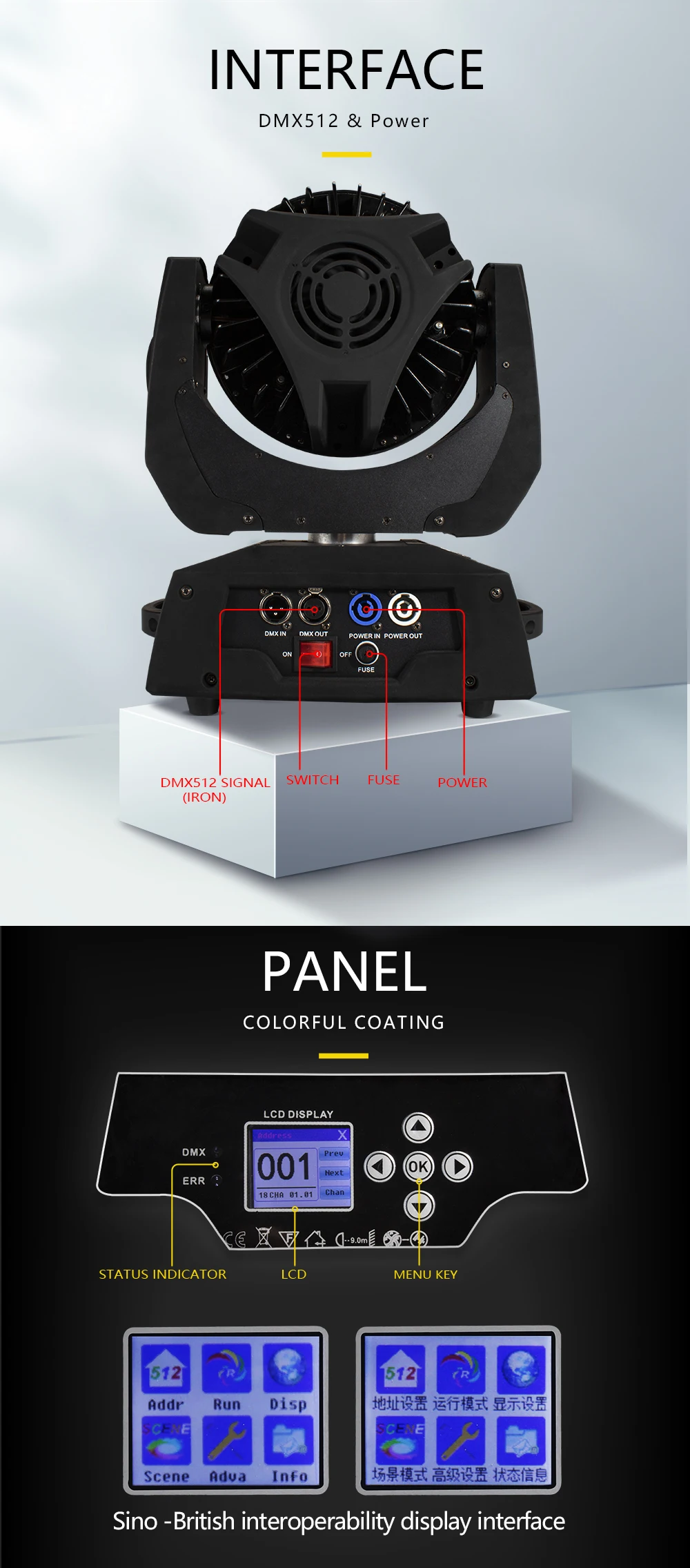SHEHDS Button Version LED Wash Zoom 36x18W RGBWA+UV Moving Head Lighting For DJ Stage Wedding Stage equipment