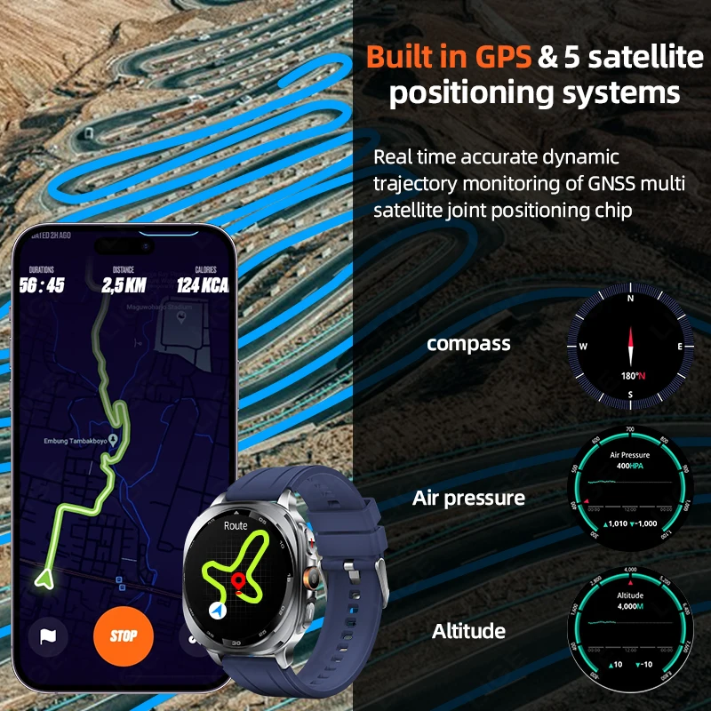 LIGE GPS Smart Watch Premium Military Bluetooth Call Outdoor Sports 3ATM Waterproof AMOLED 1.43 Inch Screen New Smartwatch Men