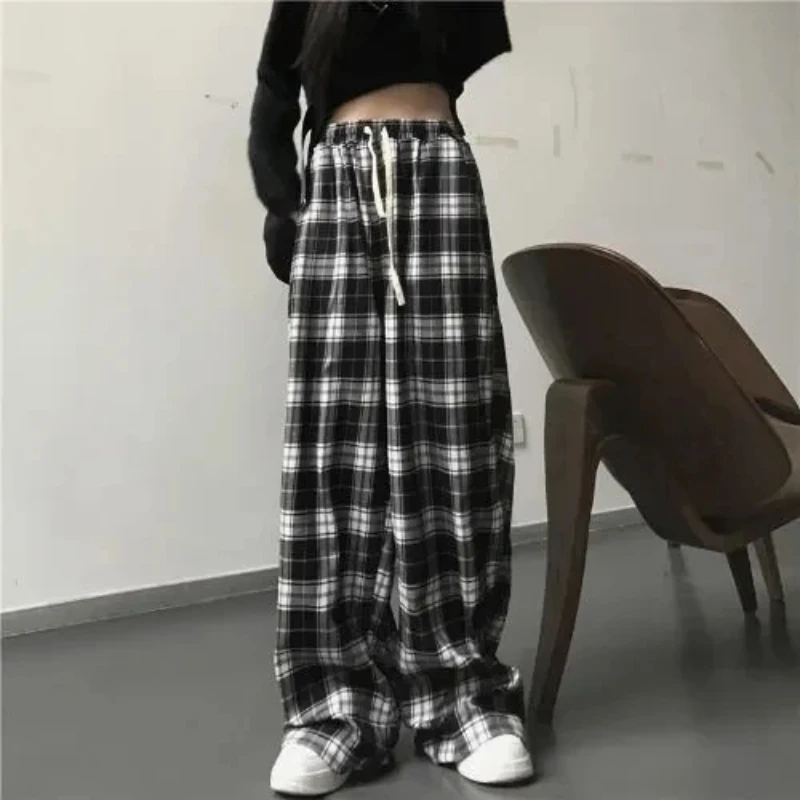 Y2k checkered retro casual black long sleeved T-shirt checkered pants checkered pants loose pants street hip-hop pants shorts su