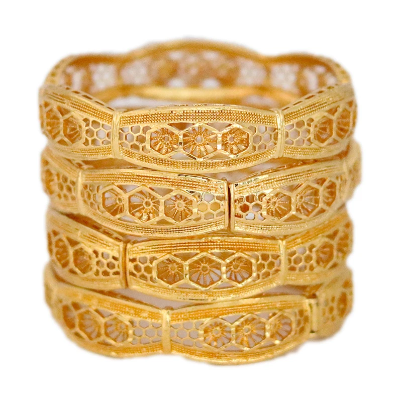 

Dubai Gold Bracelet 24k Plated Indian Bangle African Luxury Women's Hard Bracelet Charm Wedding Ethiopian Arabian Jewelry