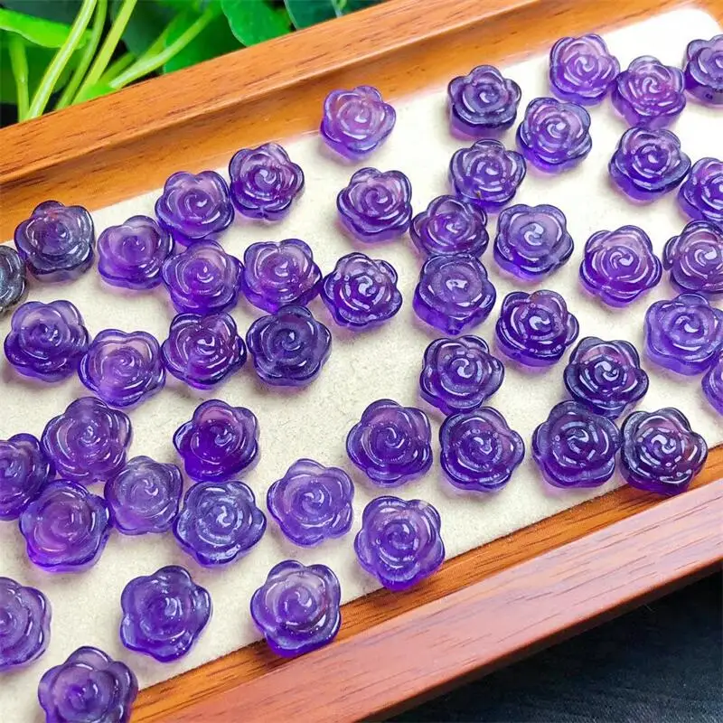 

10pcs Natural Amethyst Rose Flower DIY for Pendant Quartz Crystal Healing Stone Gemstone Carvings Reiki Jewelry 11mm