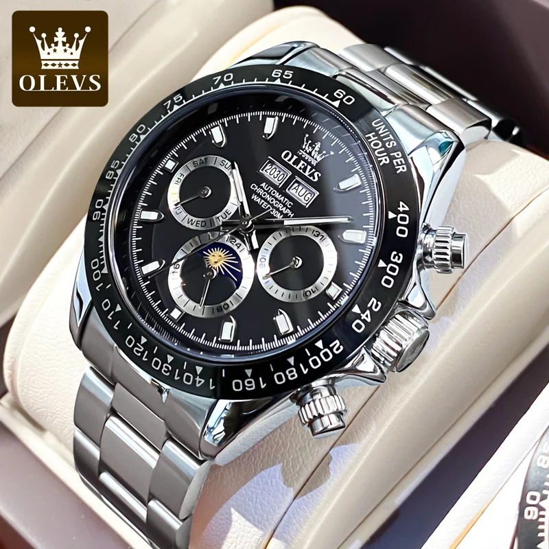 OLEVS Luxury Stainless Steel Luminous Waterproof Date Men’s Automatic Mechanical Watch Set