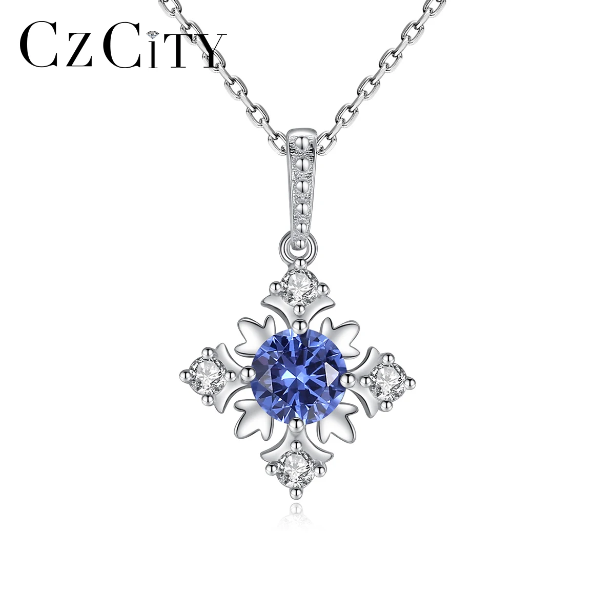 Collane con fiocco di neve in autentico argento sterling con zaffiro blu per le donne, con pietre preziose, smeraldo, da sposa_voghion.com