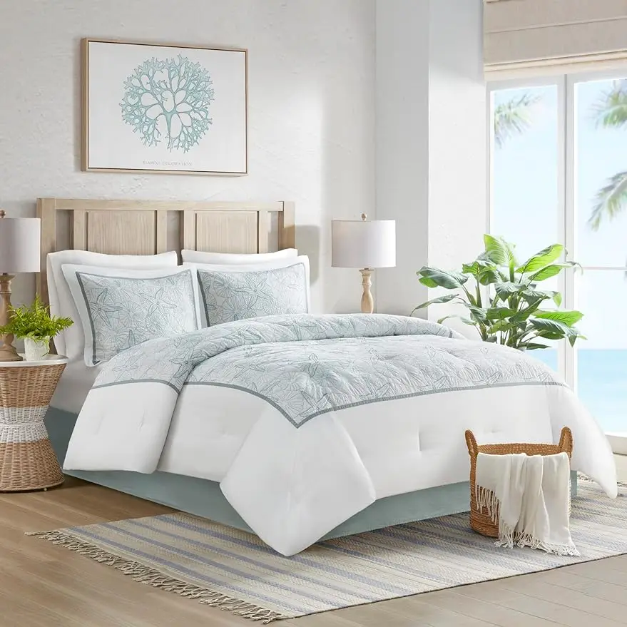 

Harbor House Cotton Comforter Set - Coastal Oceanic Sealife Design, All Season Down Alternative Bedding with Matching Shams,