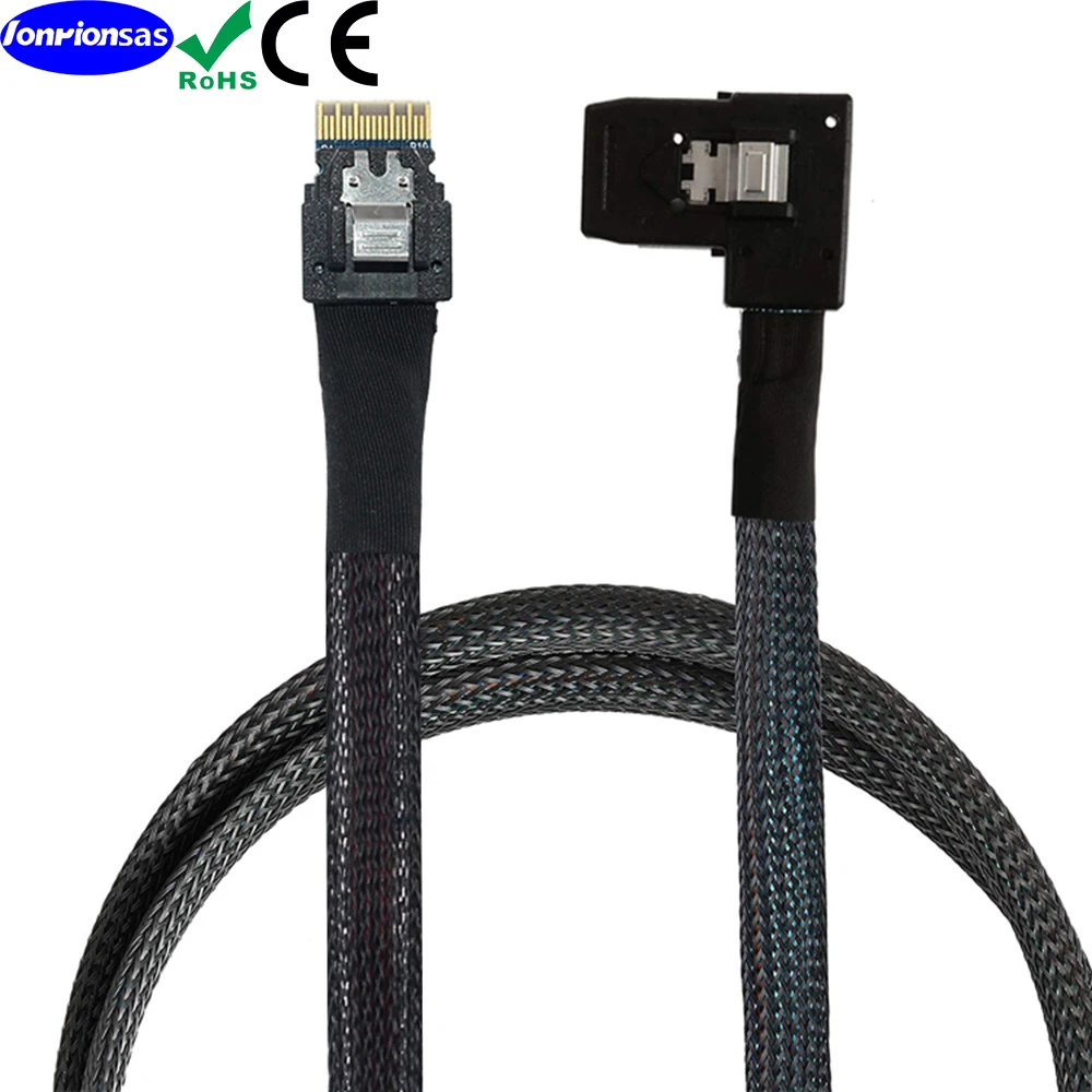 LONRIONSAS # SlimSAS 4,0 (SFF-8654) 4i 38pin хост в HD Mini SAS SFF-8087 36pin левый угол целевого кабеля