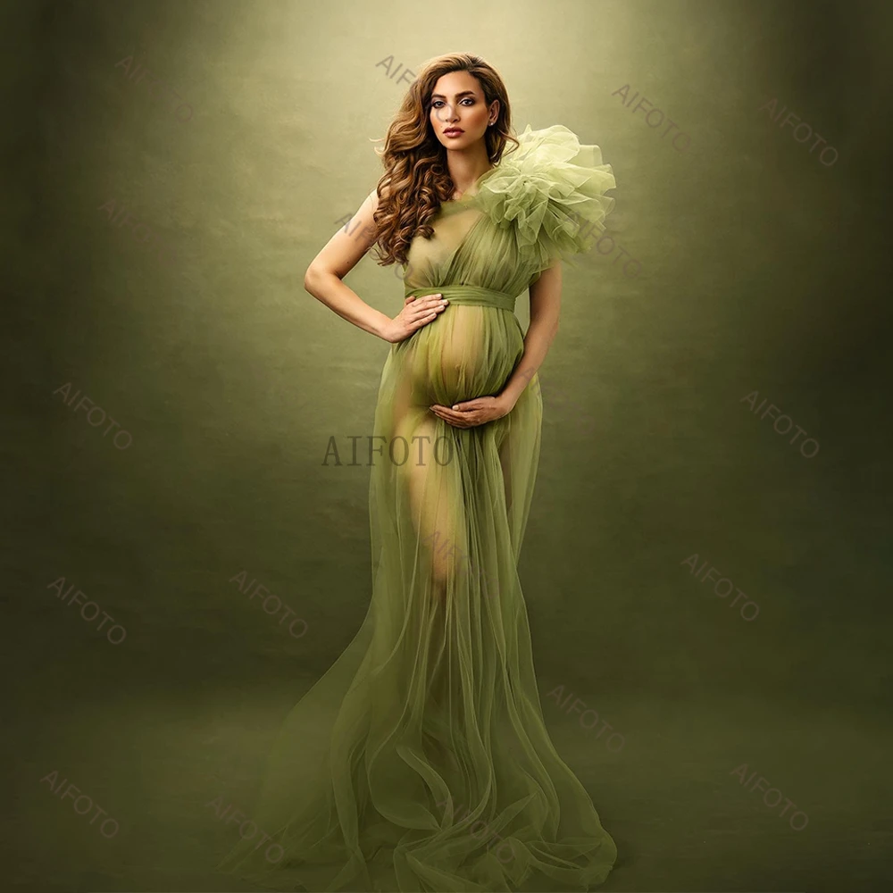 Maternity Photography Props Dresses One Shoulder Tulle Sexy See Thru Mesh Gowns Pregnancy Photo Shoot Women's Split Long Dress maternity photography dresses sexy crystal diamonds mesh bodysuit pregnancy dress pregnant photographer shoot prop accessories