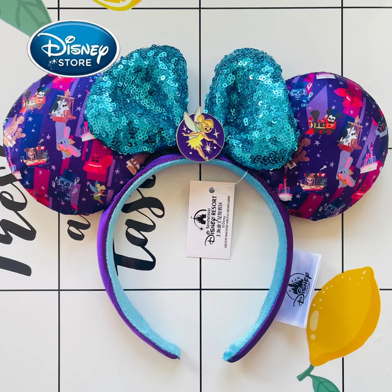 

Disney Tinker Bell Purple Headband Cartoon Mickey Stitch Dumbo Print Ears Sequin Bow Metal Emblem Adults/Children Disneyland Bag