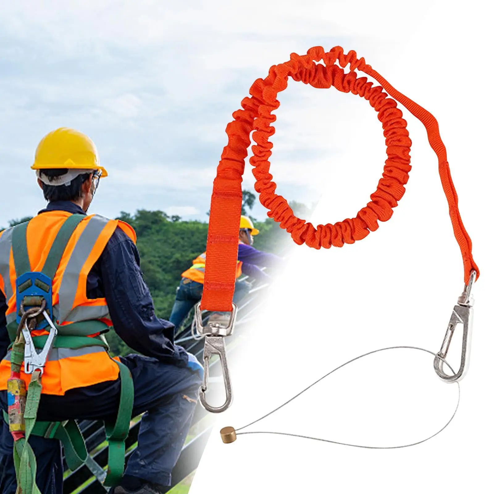 Climbing Restraint Lanyard Fall Protection Harness Belt with Two Buckles Strap Lanyards for Outdoor Rappelling Mountaineering