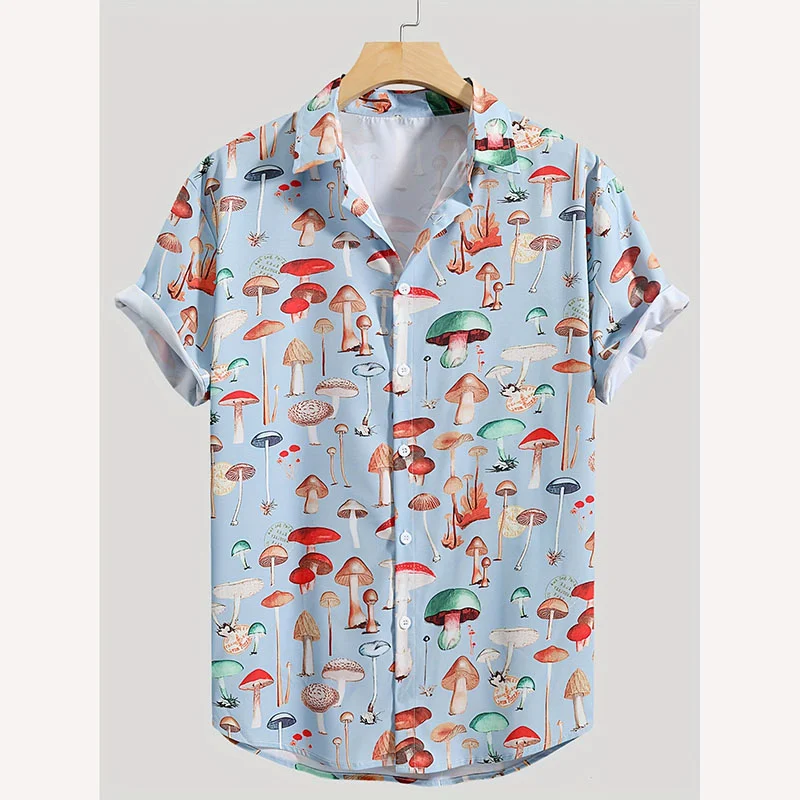thumbnail image 1 of Camisa con estampado 3D de hongos a la moda para hombre, informal, abotonada, de manga corta, para verano, hawaianas, unisex, 1 of 5