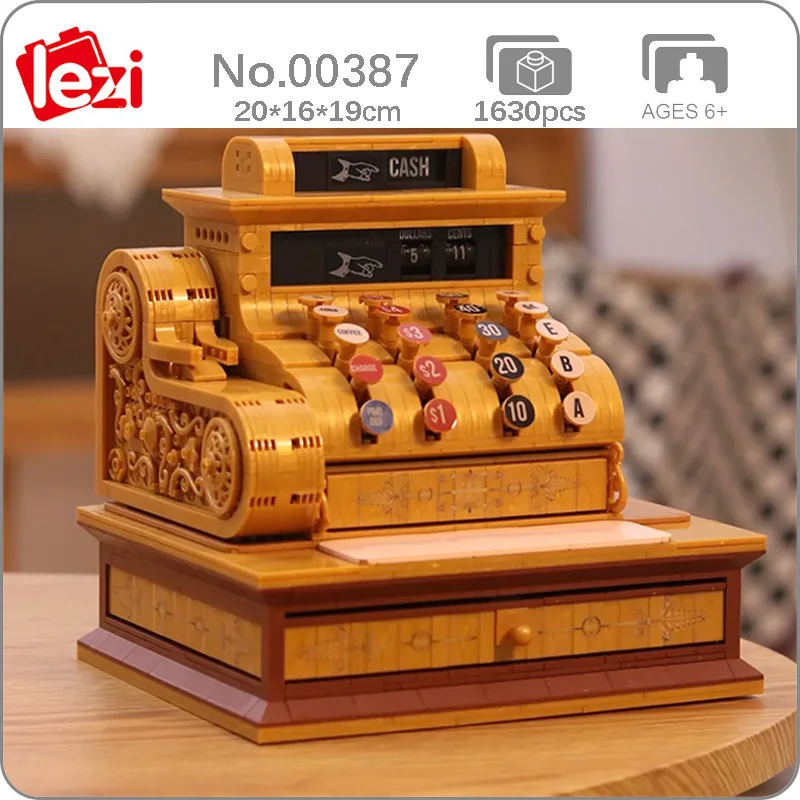 

Lezi 00387 Supermarket Vintage Cash Register Coin Money Drawer Machine Model Mini Blocks Bricks Building Toy For Children No Box