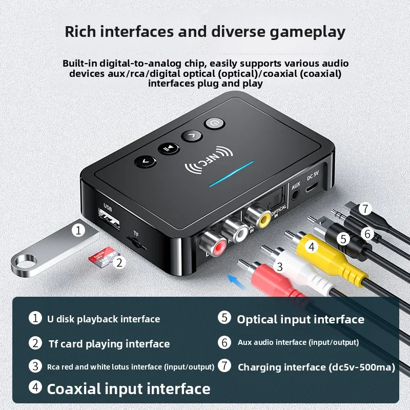USB 블루투스 5.4 오디오 수신기 어댑터 무선 스테레오 음악 3.5mm AUX R/L RCA 데스크탑 스피커 앰프용 U 디스크 재생 지원