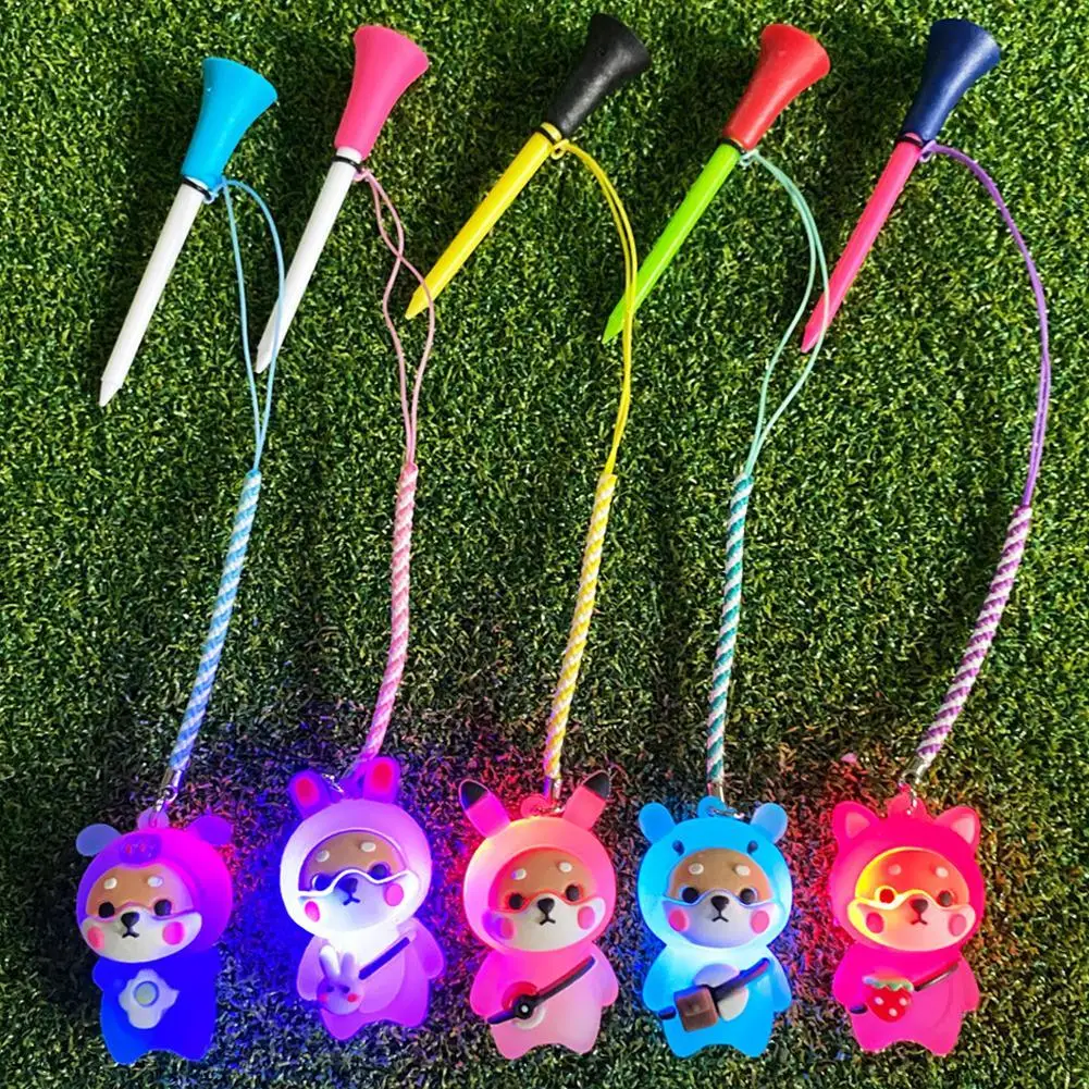 Golf Rubber Tees com luz intermitente, Desenhos animados bonitos, evitar a perda, suporte da bola com corda trançada, acessório ao ar livre, 1pc