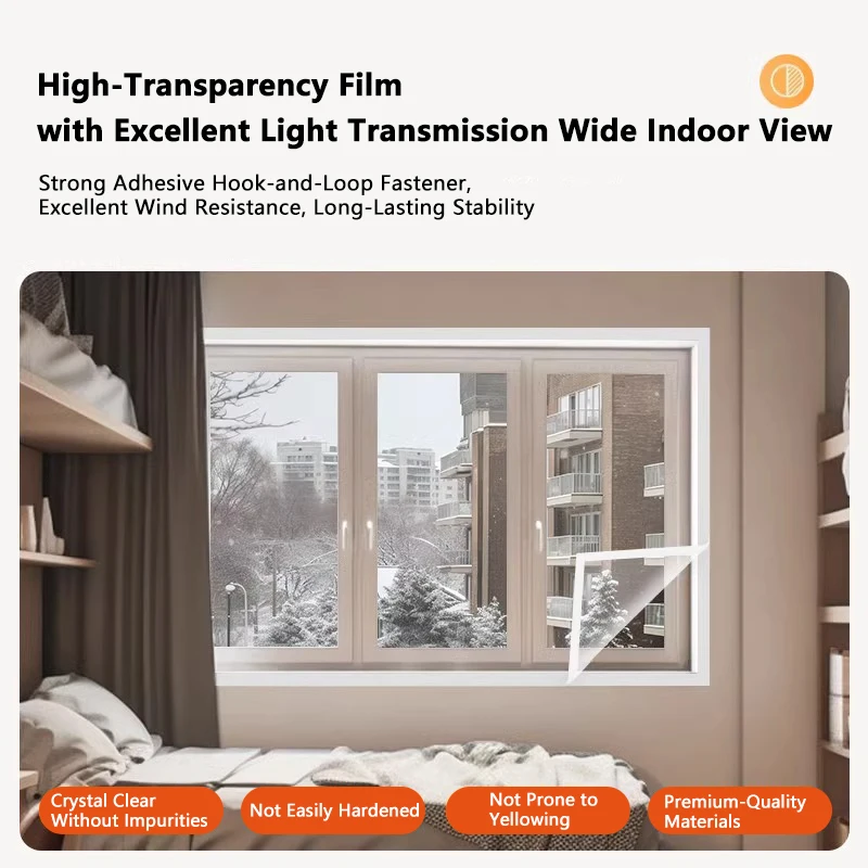 EVA Window Thermal Film - Transparent & Weatherproof, Windproof & Dustproof, Easy Hook & Loop Attachment for All Seasons