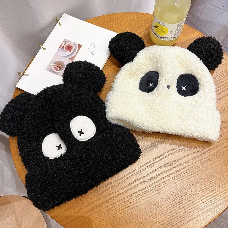 Children's Panda Hats Autumn Winter Thicken Caps for Boys Girls 2025 Knitted Kids Warm Windproof Kids Hat Baby Accessories 2