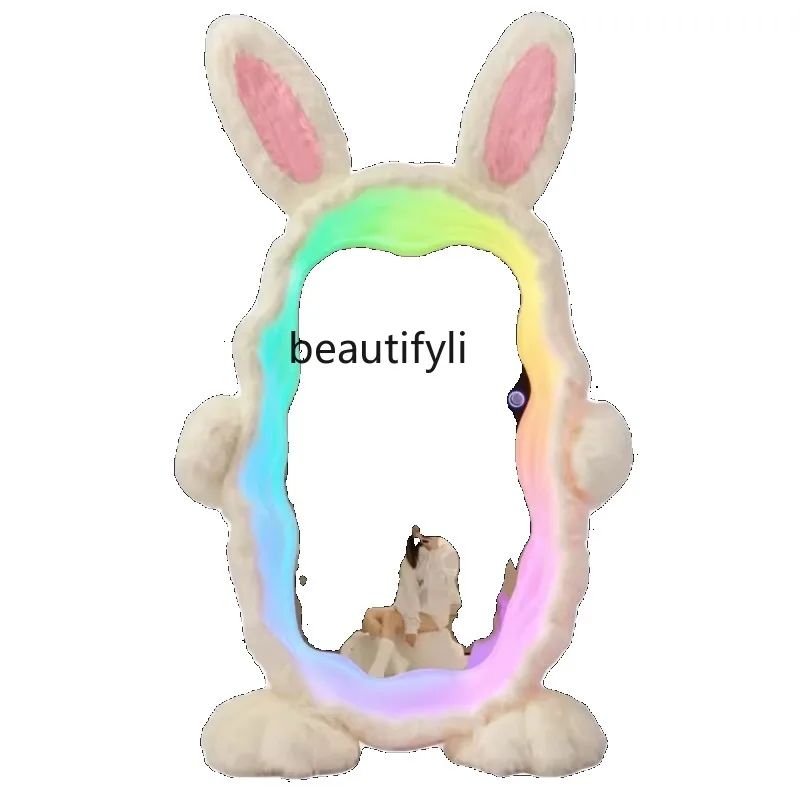 

Rabbit Full Body Floor Mirror Wave Living Room Home Cartoon Light Full-Length Mirror Cute Rabbit Dressing Mirror Floor Lamp