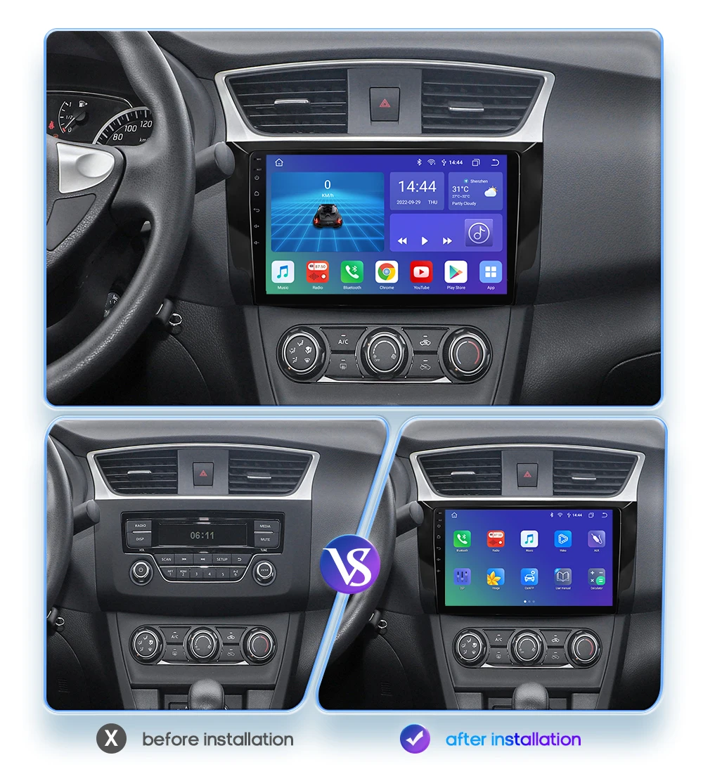 Автомагнитола Carplay Для Nissan Sentra 10,1-2013, 2 Din, Android.