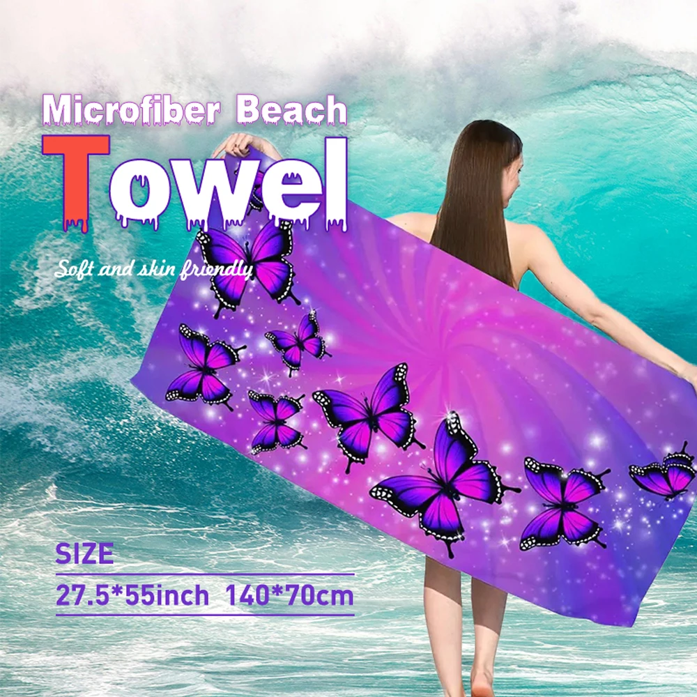 Serviette de plage microfibre papillon violet anti-sable séchage_voghion.com