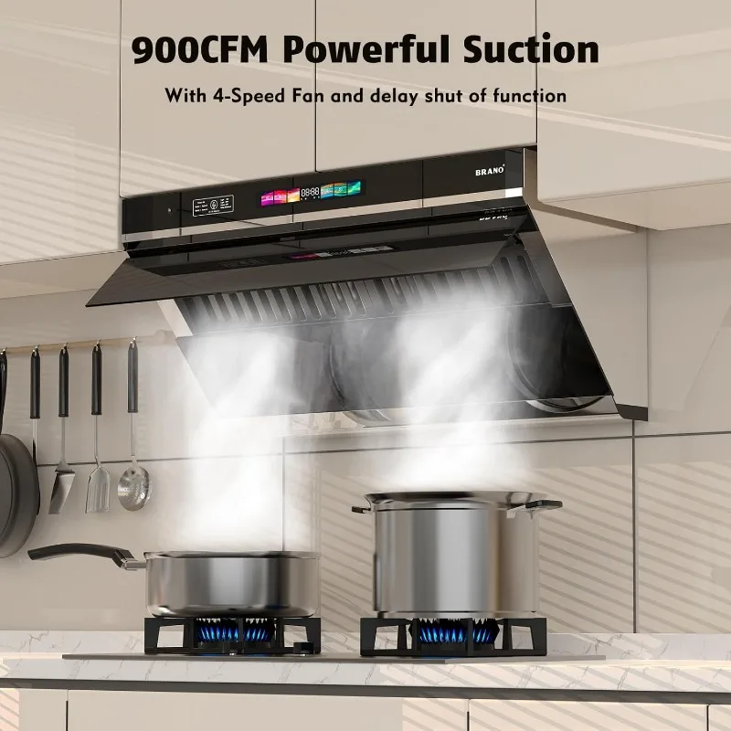 Under Cabinet Range Hood 36 inch,Range Hood 900 CFM with Voice/Gesture Sensing/Touch Control Panel,Unique Side-Draft Design 3