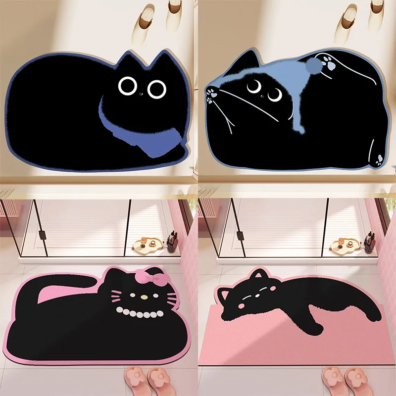 부드럽고 귀여운 고양이 목욕 매트, 빠른 건조 욕실 러그, 흡수성 규조토 목욕 매트, 미끄럼 방지 규조토 매트, 얇은 바닥 카펫 2024 
