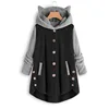 Cat Print Long Hoodies Sweatshirt Women Fleece Warm Button Pocket Pullovers Cat Ear Plus Size Hoodie Top Blouse Sweat Femme 5