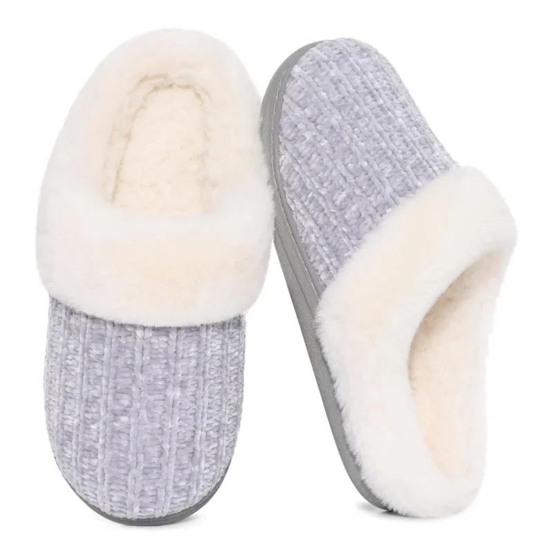 Warm Wool Like Knit Women Slippers with Memory Foam
