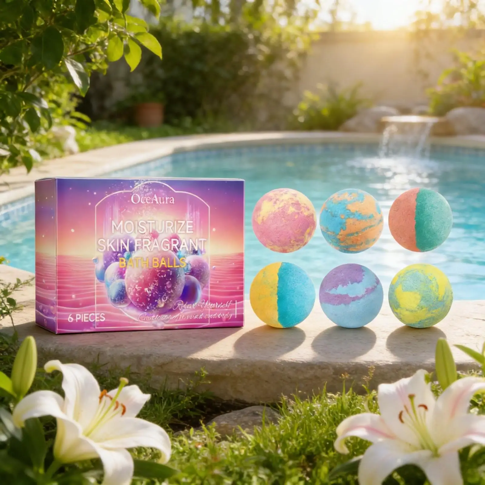 OceAura Palline Effervescenti da Bagno per Donne, Morbide e Lisce, Cura del Corpo, Idratanti, Migliorano l'Elasticità della Pelle, Set Regalo per la Doccia 6 Pezzi - immagine 6