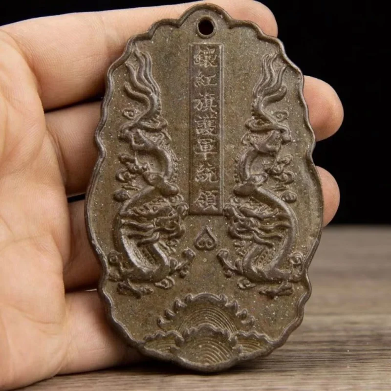 Collezione Di Marca Antica Bordata Red Banner Guard Collar Double Dragon Token Waist Tag Vintage Token Ciondolo Decorativo