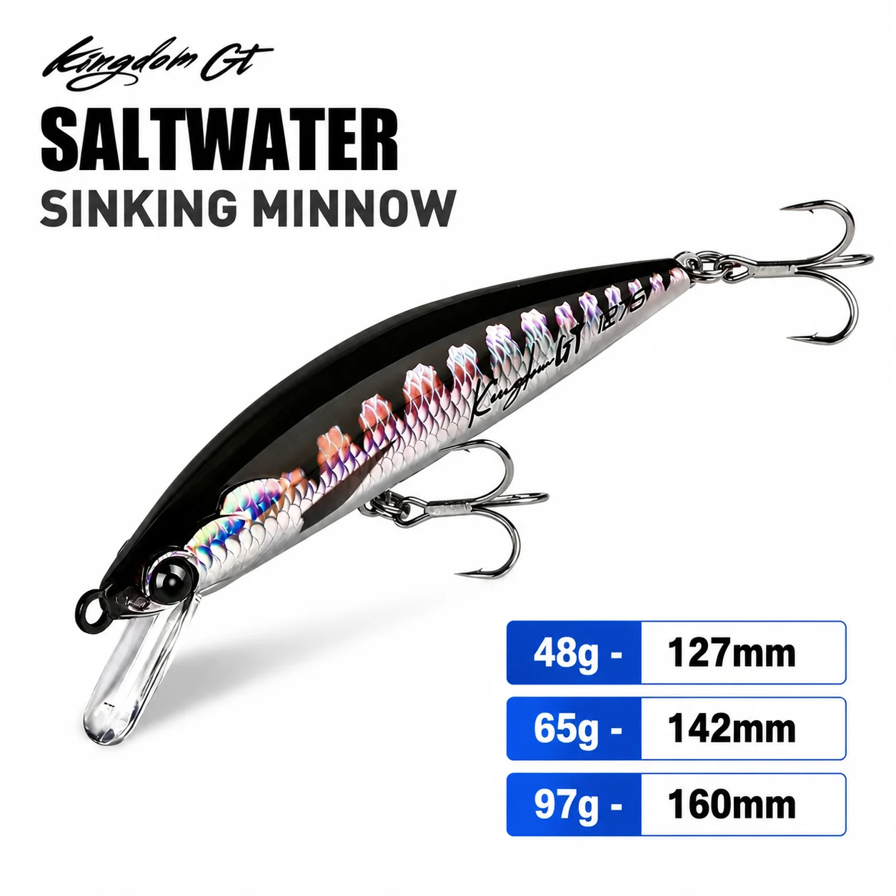 Kingdom Salzwasser-Sinkköder 48g 65g 97g Weitwurf-Minnow-Köder für Wolfsbarsch und Thunfisch, Künstlicher Hartköder, Trolling-Jerkbait, Angelköder