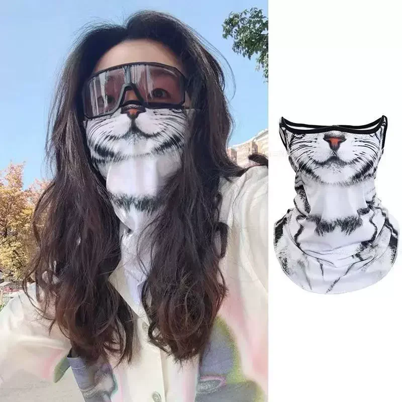 여름용 고양이 디자인 햇빛 가리개, 얼굴과 목 전체를 덮는 통기성 속건 폴리에스터 헬멧 라이너 (자전거, 오토바이, 야외 활동용)