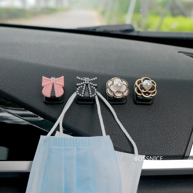 1/2/4Pcs Camelia Minicar Hook Bow Car Dashboard Hook Car Interior Decoration Forniture Ornamenti Creative Car Sticky Car Style