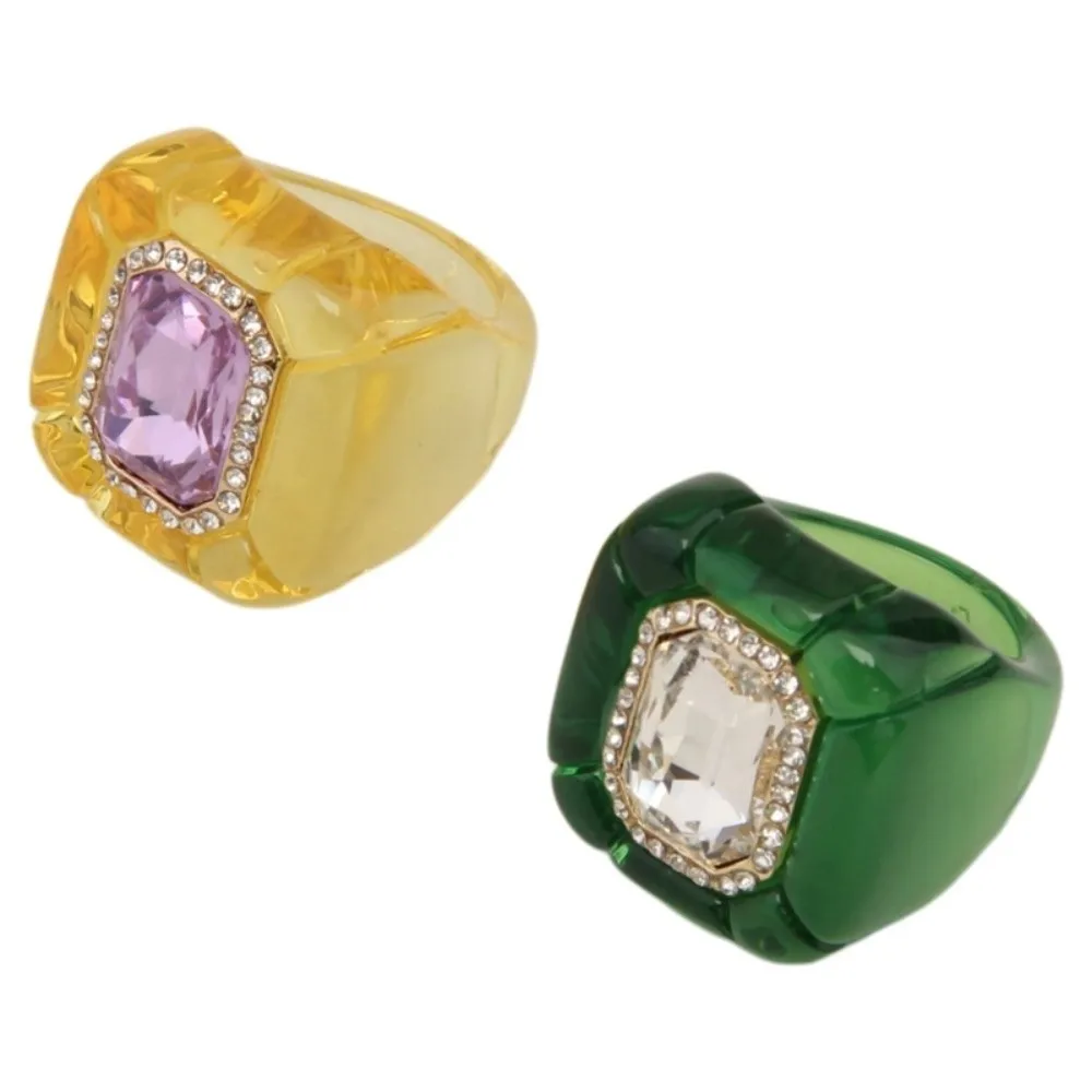 Fashion Colorful Rhinestones Rings Three-dimensional Square Geometric Finger Ring Jewelry Accessories