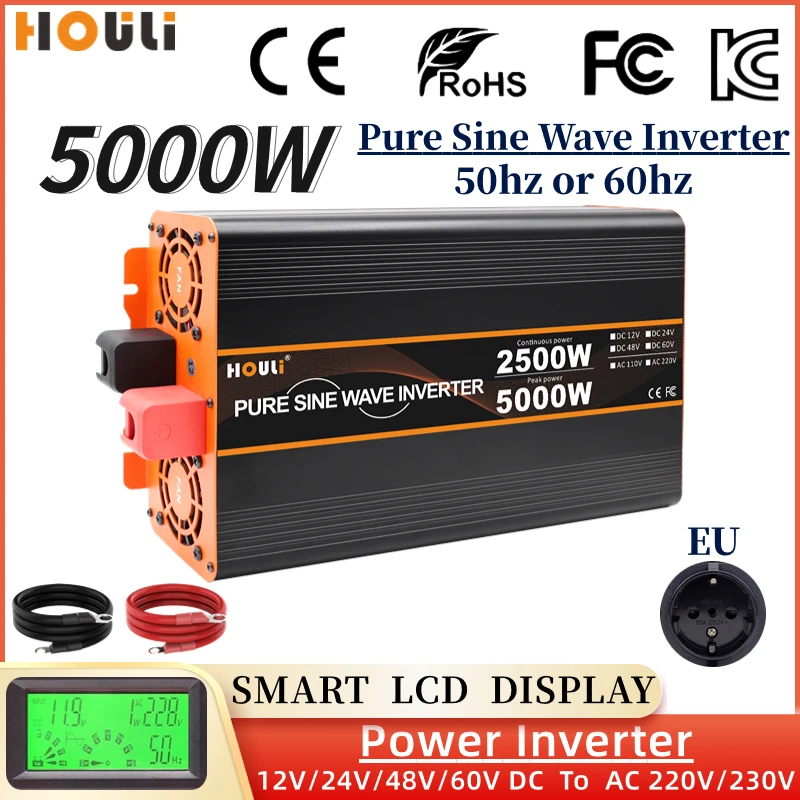 Inverter Di Potenza A Onda Sinusoidale Pura Dc 12V 24V 48V A Ac 220V Convertitore Di Tensione 3000W 4000W 5000W Inverter Portatile Convertitore Solare