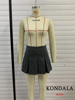 KONDALA Vintage Dark Grey Mini Skirts Women Ruffles Pleated Sexy Shorts Skirts Female Fashion 2023 Streetwear Mujer Faldas - Image 2