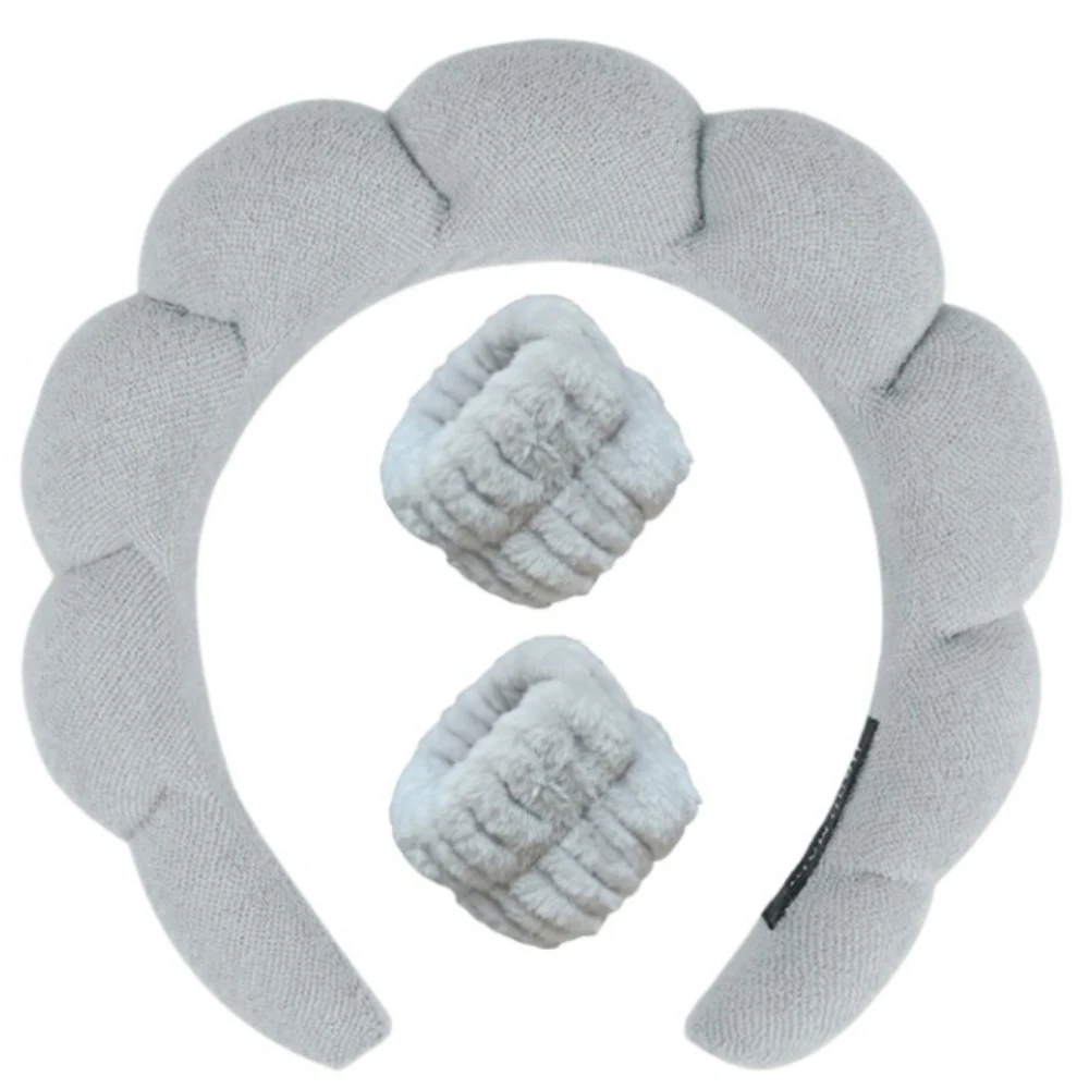 FCLEIH Fascia per capelli da donna, in spugna, per lavaggio viso, rimozione trucco, doccia, cura della pelle (blu