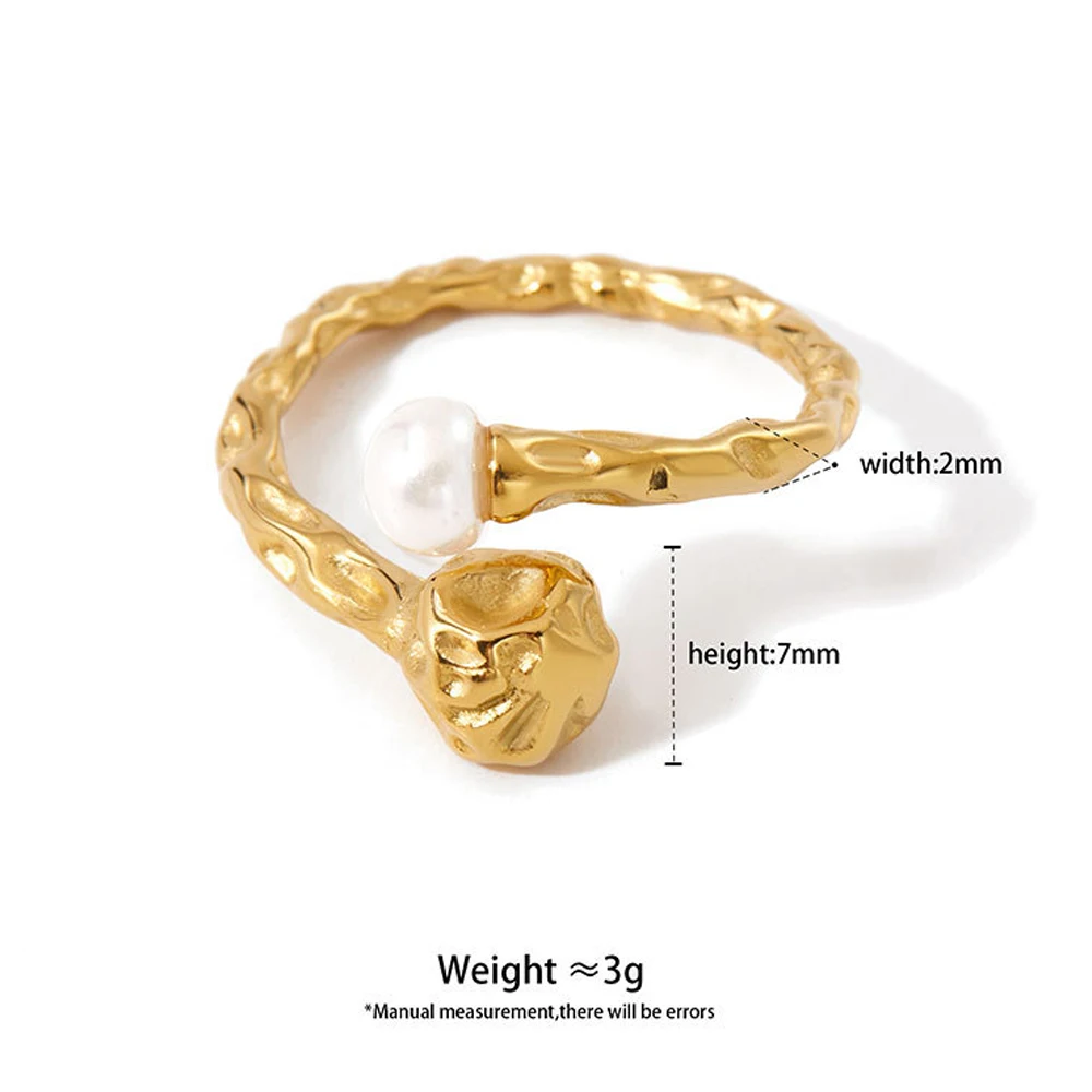Creative Lava Textured Opening Pearl Rings Designer Style 18K Gold Plated Waterproof Statement Ring Gold&silver Double Color New
