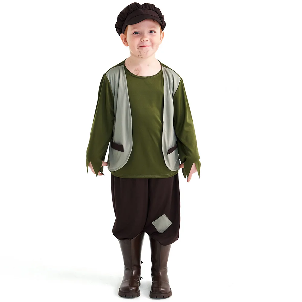 

Poor Man Costume for Boy Kids Halloween School Stage Role Play Game Uniform