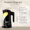 Fashome Electric Kettle 1300W 1.25L Stainless Steel Electric Tea Kettle Temperature Control Kitchen Coffee Water Kettle Pot 2