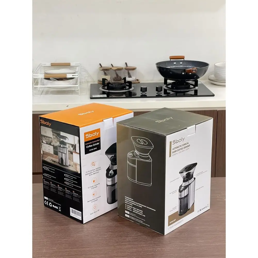 مطحنة قهوة كهربائية دقيقة بـ 19 إعدادًا للتحضير المنزلي وV60 - مصنوعة من الفولاذ المقاوم للصدأ