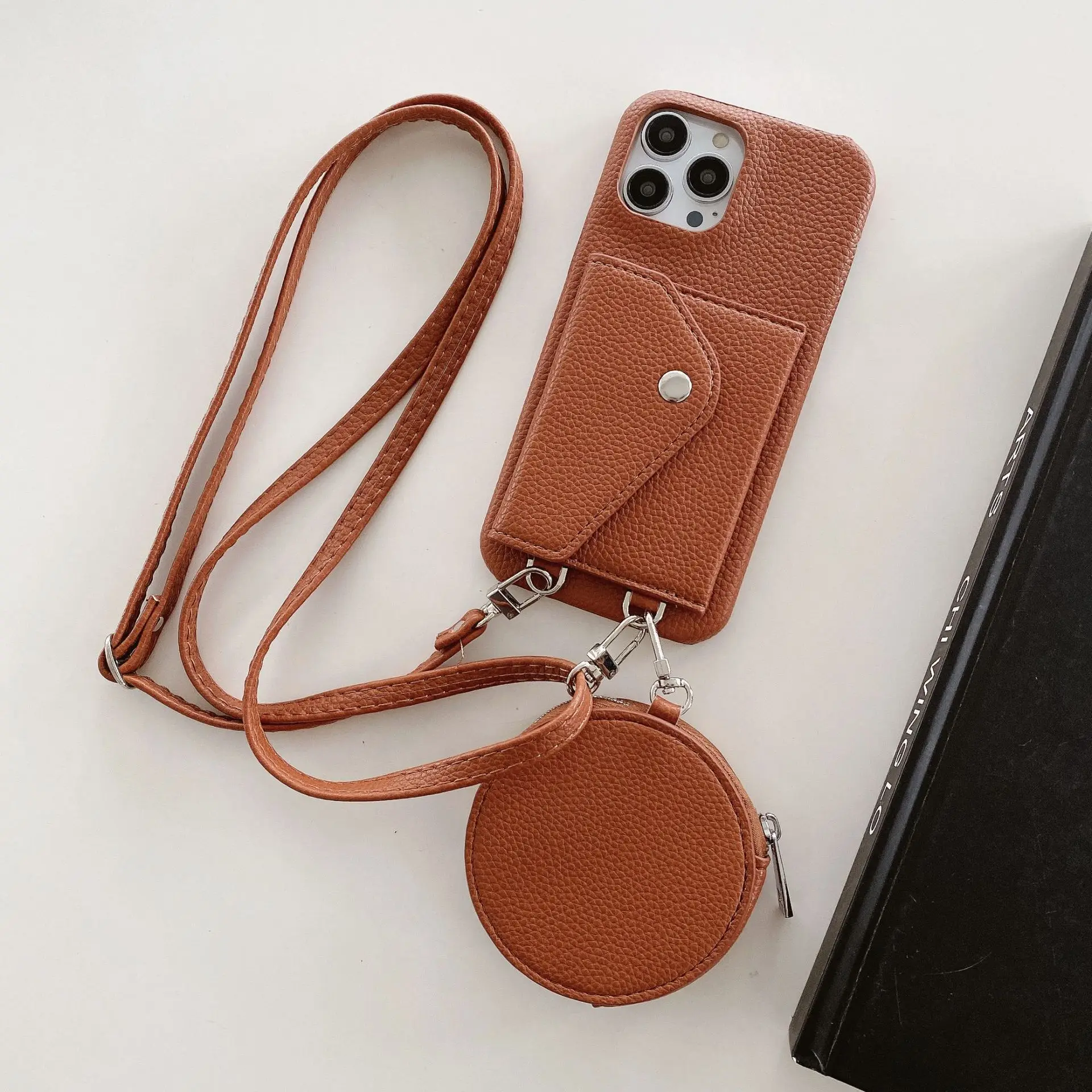 

Leather Card Holder Phone Case with Coin Purse Crossbody Lanyard for iPhone 11 12 13 14 15 Pro Max Plus XS XR