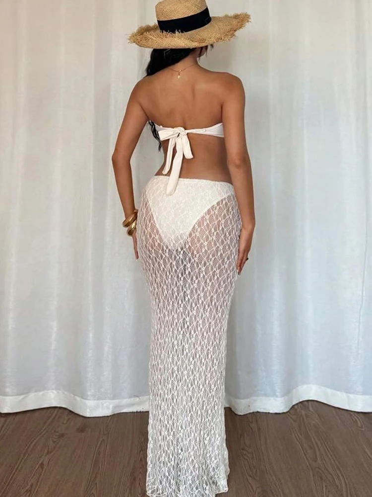 Nibber Sexy Starfish Metal Women 2 Piece Set Summer Vacation Beach Jacquard Strapless Tops+Skirt Fashion Matching Clubwear Suit
