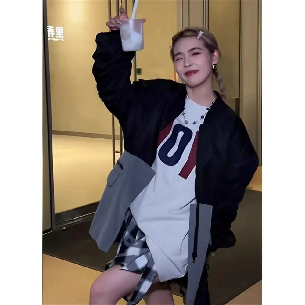 

2023 Autumn Fashion Colorblock Thin Loose Suit Coat for Women Stylish Long Sleeve Patchwork Blazer Female Y4416
