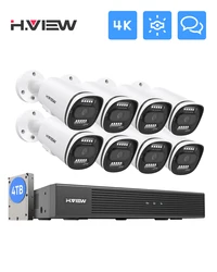 H.View 4K Ultra HD PoE IP Camera Set 8CH CCTV Security Cameras System 8MP H.265 NVR Two-Way Audio Outdoor Video Surveillance KIT