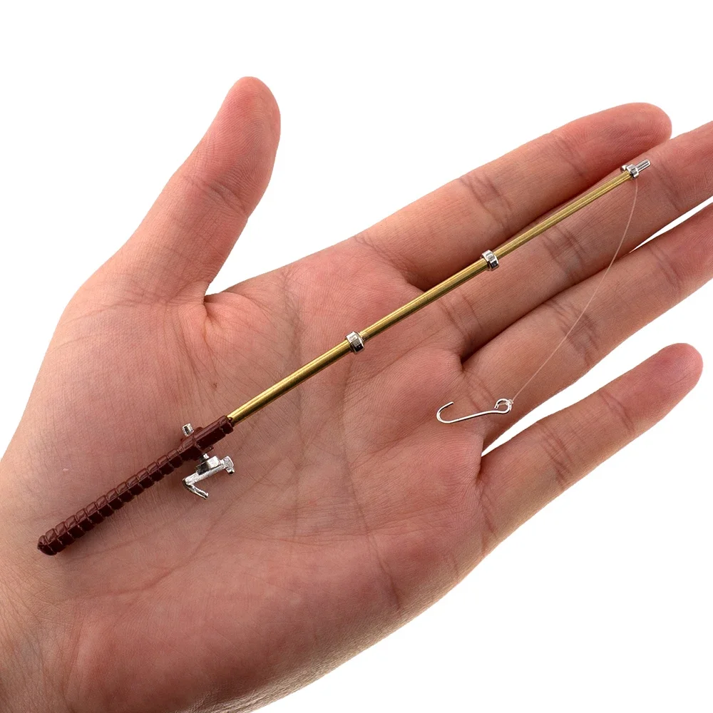 1Pcs 1/12 Doll House Miniature Metal Fishing Pole with Hook Model Toy Mini Fishing Rod Decoration Dollhouse Accessories 6