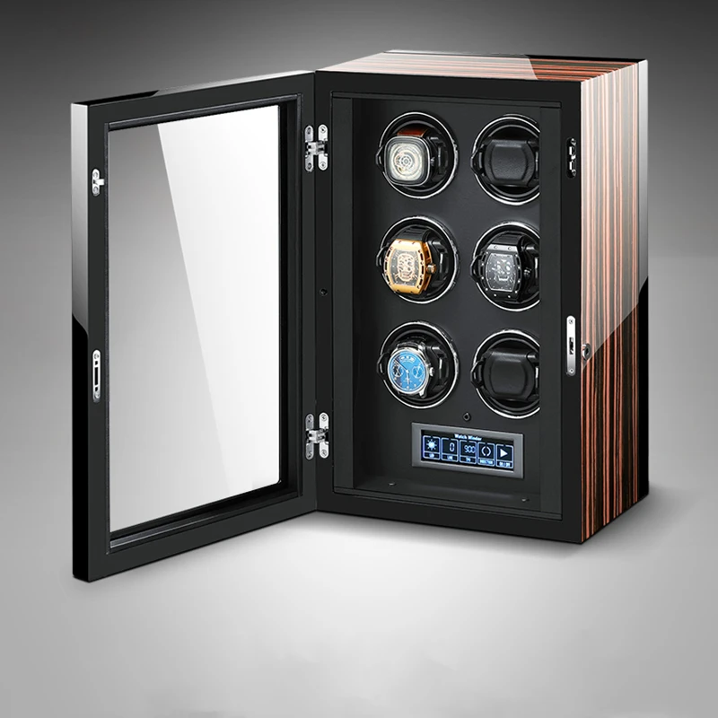 Automatic Wooden 6 Slots Watch Winder Box Mabuchi Motor Cabinet Storage Boxes Safe Case Winding Watches Holder