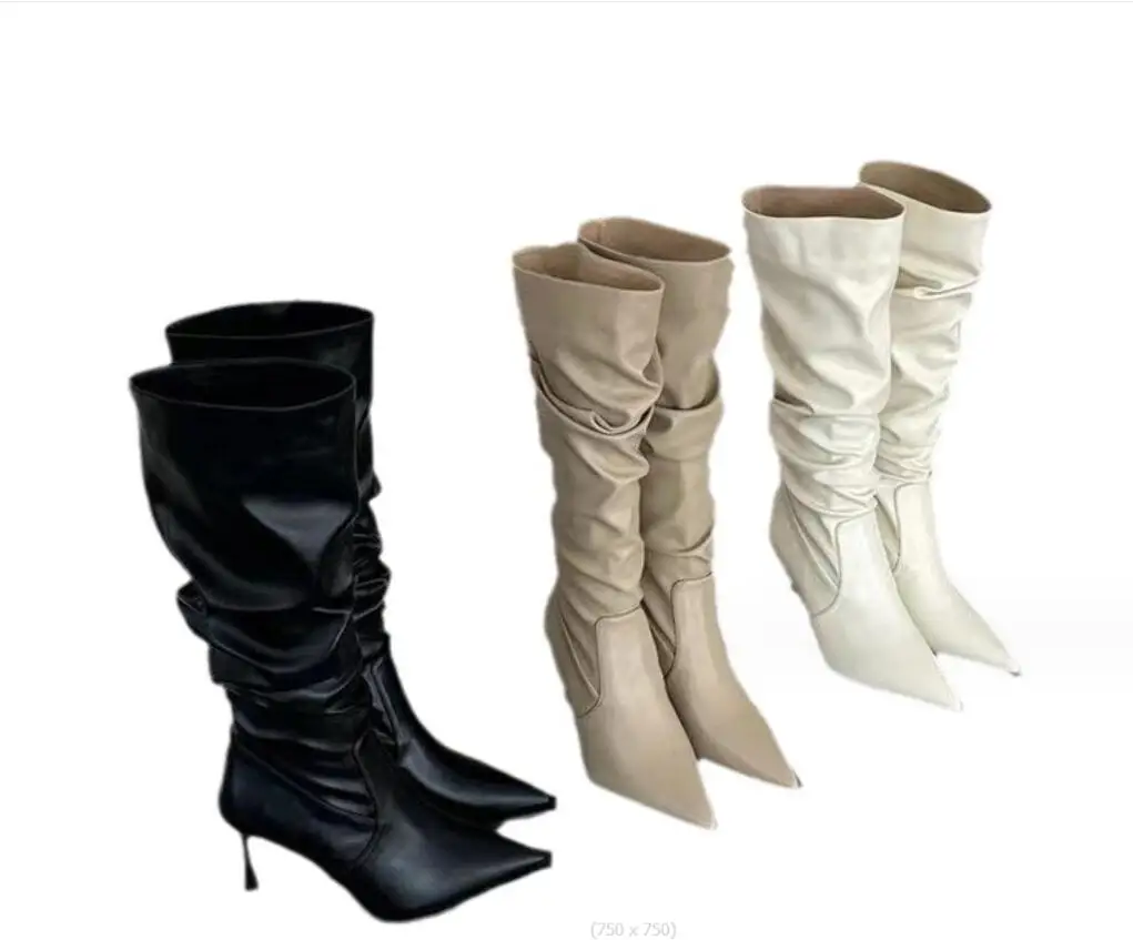 New Classic Fashion Knee High Boots Women's Winter Autumn Thick Heel Long Slip on Spring Shoes Women Length Slender heel Boots