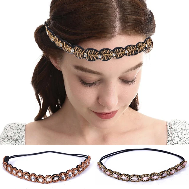 Bohemian Pearl Rhinestone Hairband For Women Elastic And