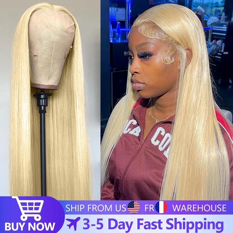 

613 Blonde 13x4 Lace Closure Wig Straight Human Hair Wigs Natural Color Brazilian Pre Plucked Honey Blonde Remy Hair For Women