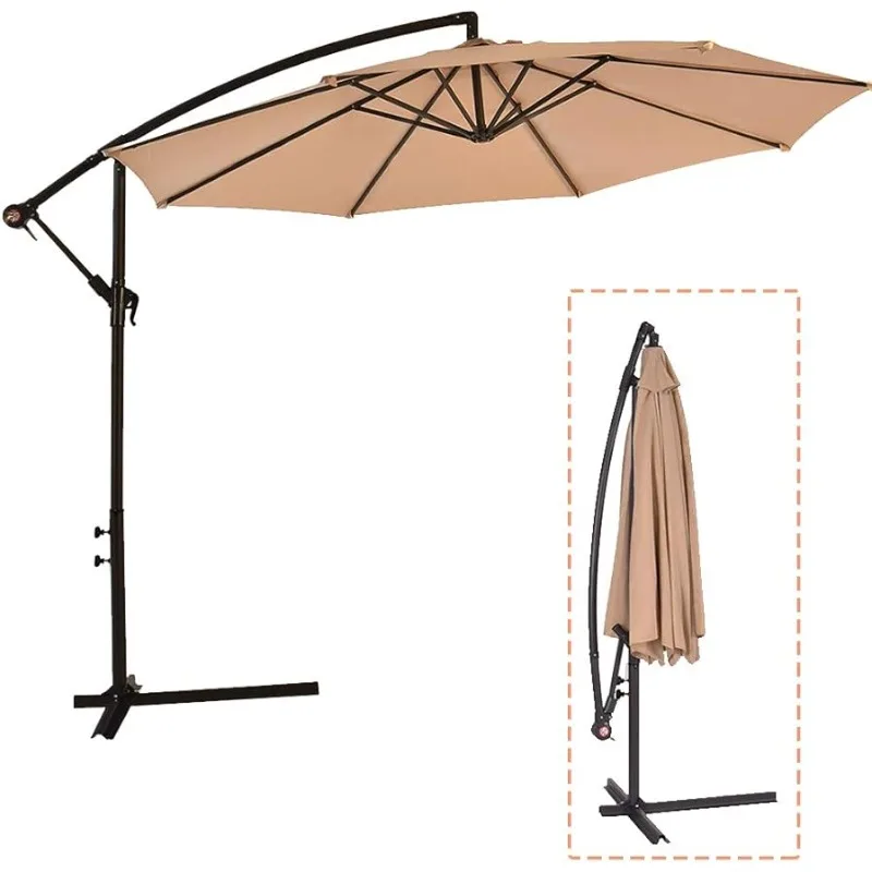

Patio Umbrella Offset 10' Hanging Umbrella Outdoor Market Umbrella D10 Tan